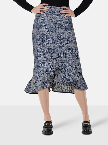 Erdem Navy Floral Pattern Midi Skirt
