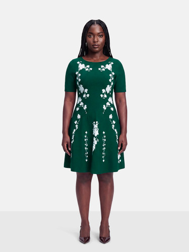 Oscar de la Renta Green Knee Length Floral Dress