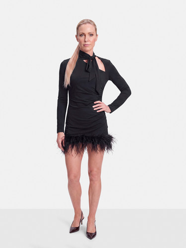 De La Vali Black Avenue Ostrich Trim Mini Dress De La Vali Black Avenue Ostrich Trim Mini Dress