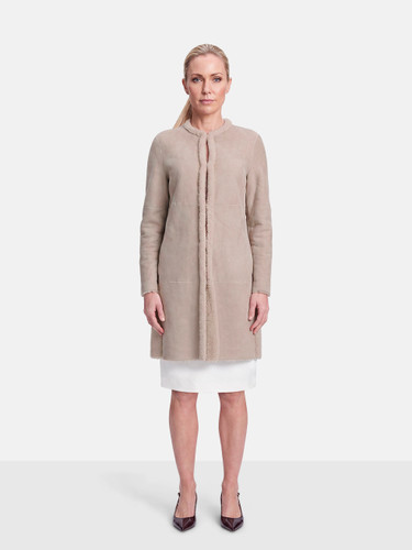 Longchamp Beige Shearling Mid Length Coat