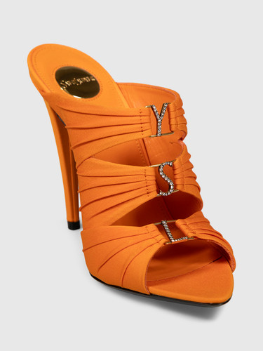 Saint Laurent Orange Emilie 110 Satin Crepe Mules