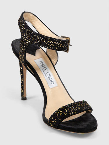 Jimmy Choo Black & Gold Glitter Suede Sandals