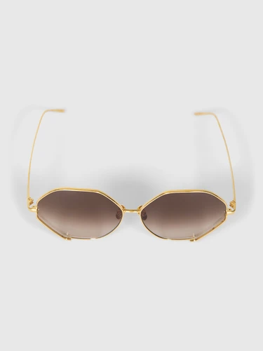 Linda Farrow Brown Gold Plated Hexagon Sunglasses