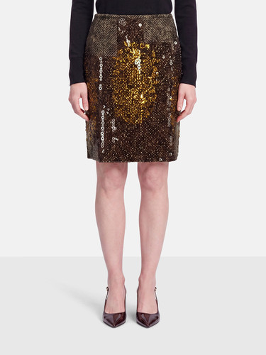 Oscar de la Renta Brown Wool Sequinned Mini Skirt