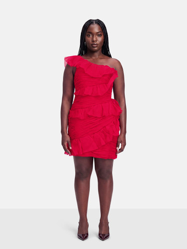 Marchesa Notte Pink Silk One Shoulder Ruffle Mini Dress