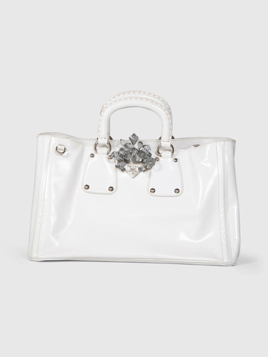 Prada White Patent Crystal Embellished Tote