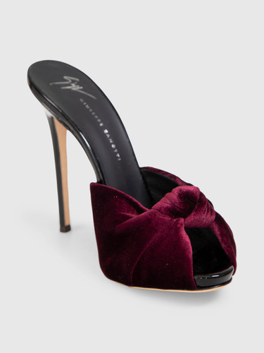 Giuseppe Zanotti Burgundy Knotted Velvet Mules