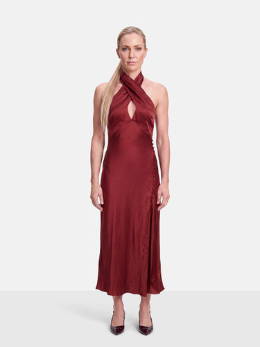 Nicholas Burgundy Silk Halterneck Dress