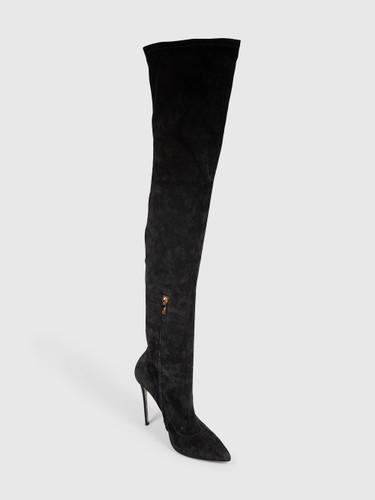 Rene Caovilla Black Embellished Suede Boots