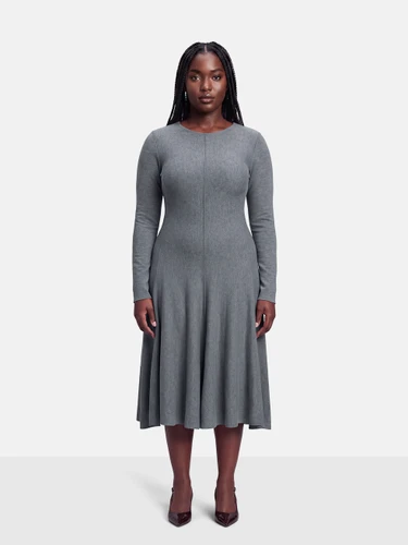Khaite Grey Wool Knit Midi Dress