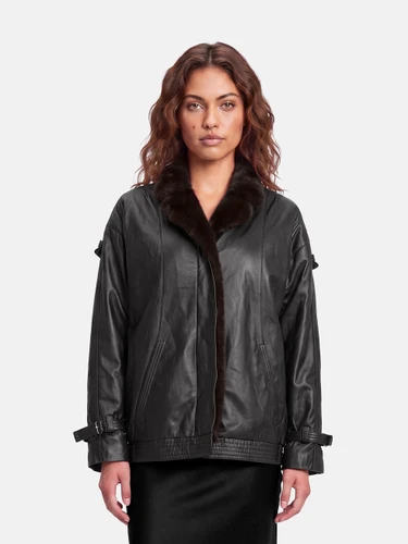 Ducie Black Leather Fur Lined Jacket