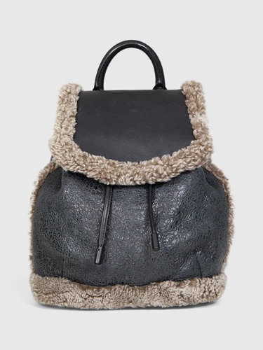 Rag & Bone Black Leather Shearling Trim Backpack