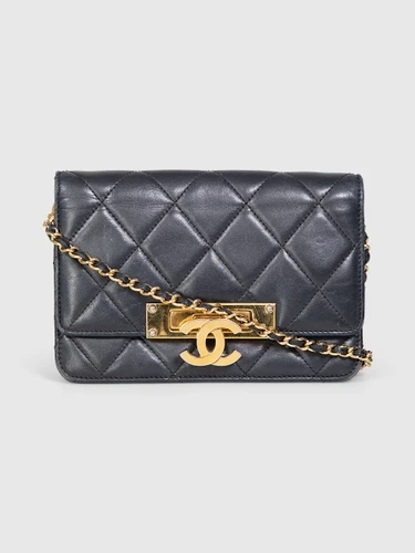 Chanel 15-16 Black Leather Golden Class Wallet on Chain