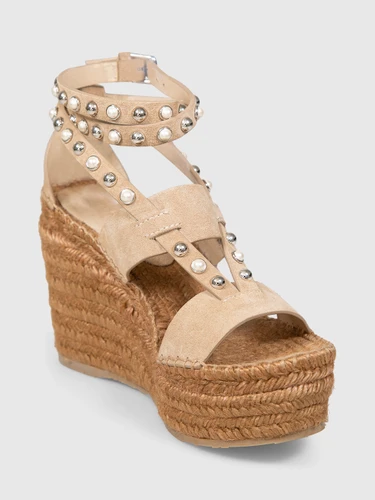 Jimmy Choo Beige Suede Studded Wedge Sandals