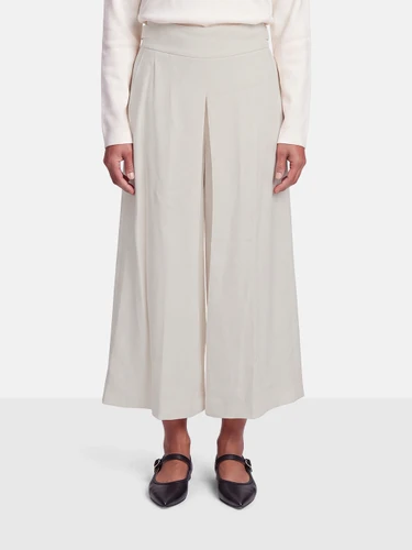 Temperley London Ecru Pleated Wide Leg Trousers