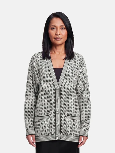 Fendi Black & White Zucca Knit Cardigan