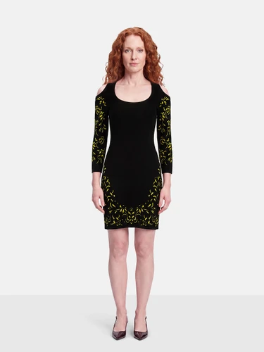 Roberto Cavalli Black Floral Cold Shoulder Dress