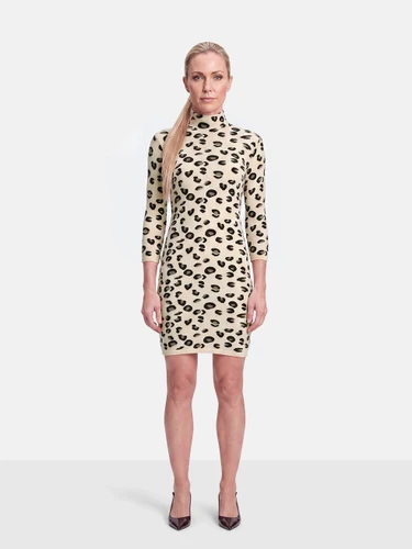 Blumarine Beige Leopard Print Knit Dress