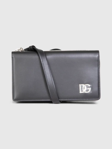 Dolce & Gabbana Black Leather Mini DG Crossbody