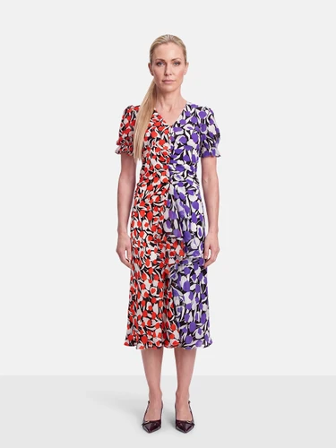 Rixo Red & Purple Silk Floral Dress