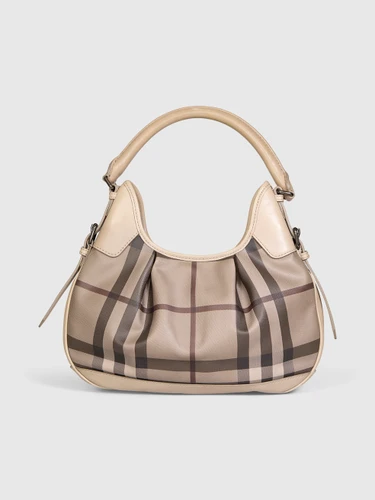 Burberry Beige Brooklyn Check Hobo Bag