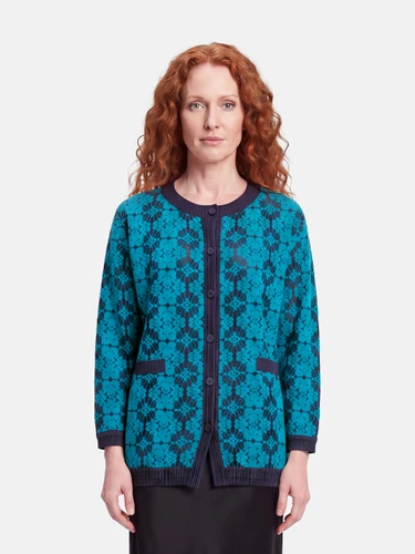 Issey Miyake Pleats Please Blue Embroidered Cardigan