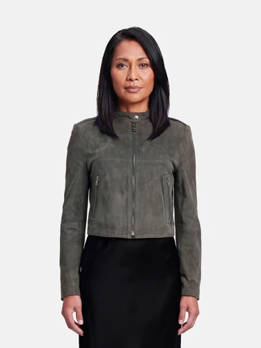 Theory Grey Suede Zip Up Jacket