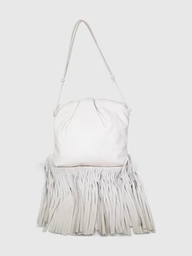 Bottega Veneta White Leather The Fringe Pouch Bag