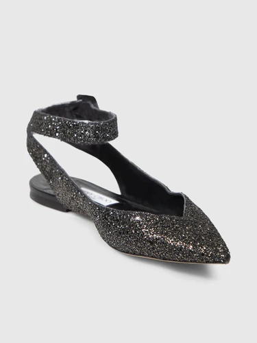 Jimmy Choo Black Glitter Point Toe Lou Flats
