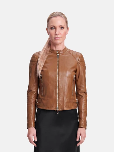 Gucci Brown Leather Quilted Shoulder Jacket