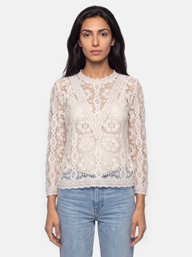 Maje White Sheer Crochet Top