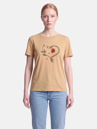 Saint Laurent Beige Heart Print T-Shirt