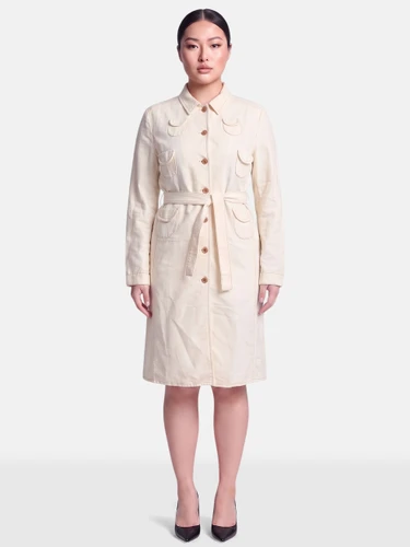 Miu Miu Ecru Belted Long Coat