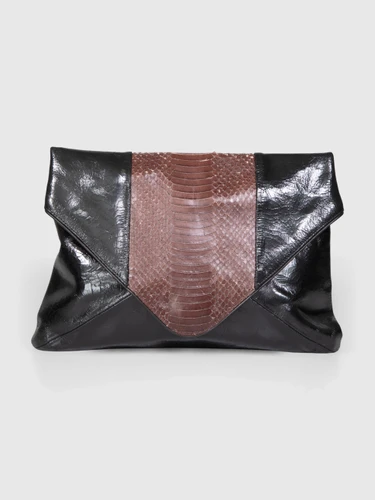Dries Van Noten Leather & Python Panel Clutch Bag
