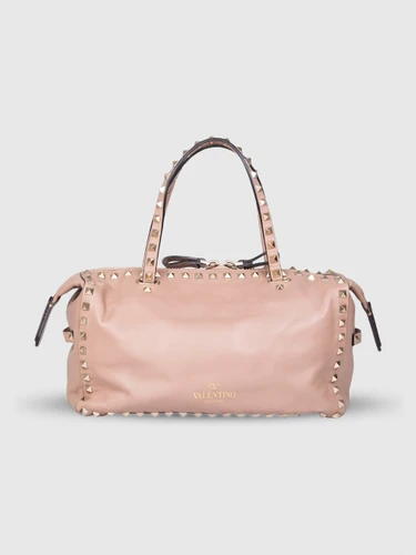 Valentino Garavani Beige Leather Rockstud Tote Bag