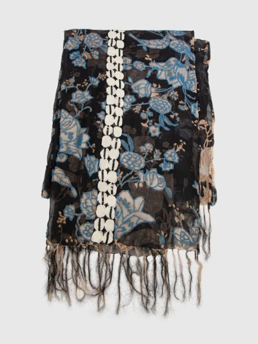 Dries Van Noten Floral Silk Beaded Scarf