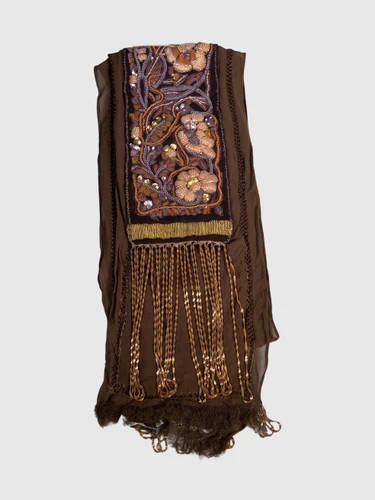 Dries Van Noten Brown Floral Beaded Scarf