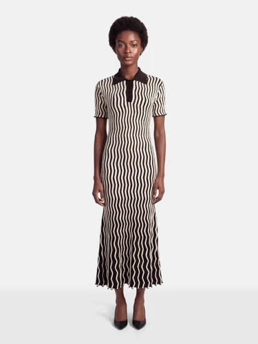 Bottega Veneta Brown & White Wool Striped Knit Dress