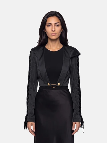 Vivienne Westwood Black Satin Cropped Blazer