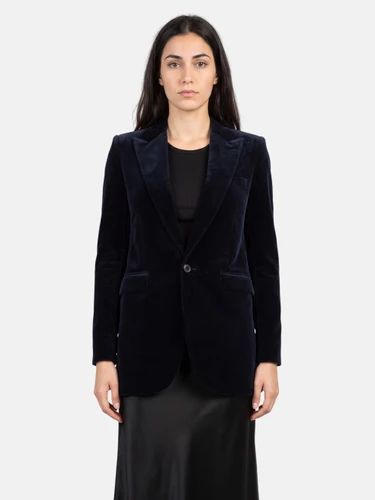 Saint Laurent Navy Velvet Long Sleeves Blazer