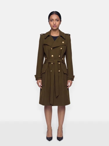 Balenciaga Khaki Wool Double Breasted Military Coat