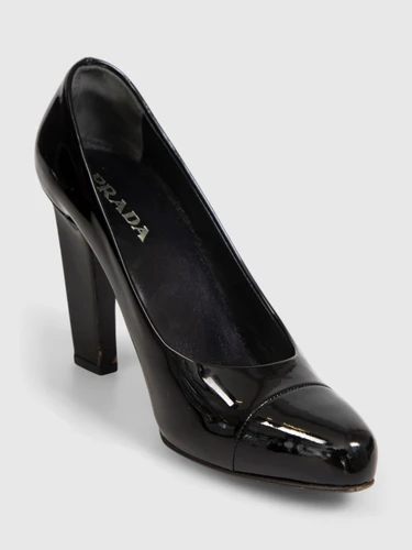 Prada Black Patent Leather Block Heel Pumps