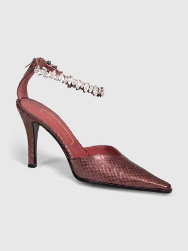 Sergio Rossi Purple Metallic Snakeskin Heels