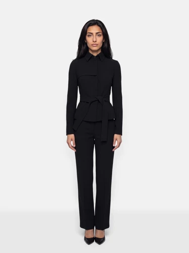 Akris Black Wool Belted Suit Set
