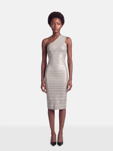 Herve Leger Silver Sequinned Fionne Bandage Dress