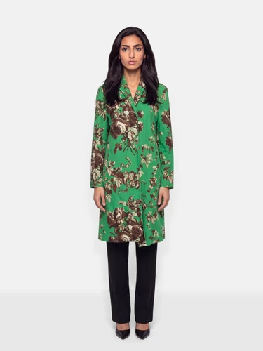 Dries Van Noten Green Floral Blazer Long Coat