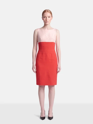 Oscar de la Renta Red & Pink Two Tone Dress