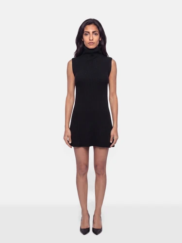 Maison Margiela Black Wool Ribbed High Neck Dress