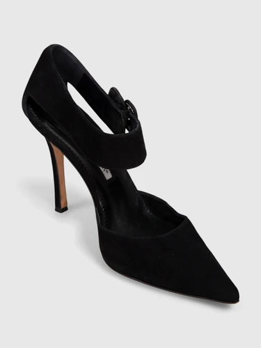Manolo Blahnik Black Suede Ankle Strap Heels