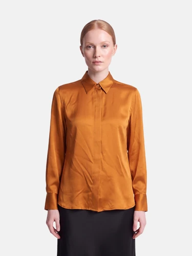 Max Mara Orange Silk Button Up Shirt